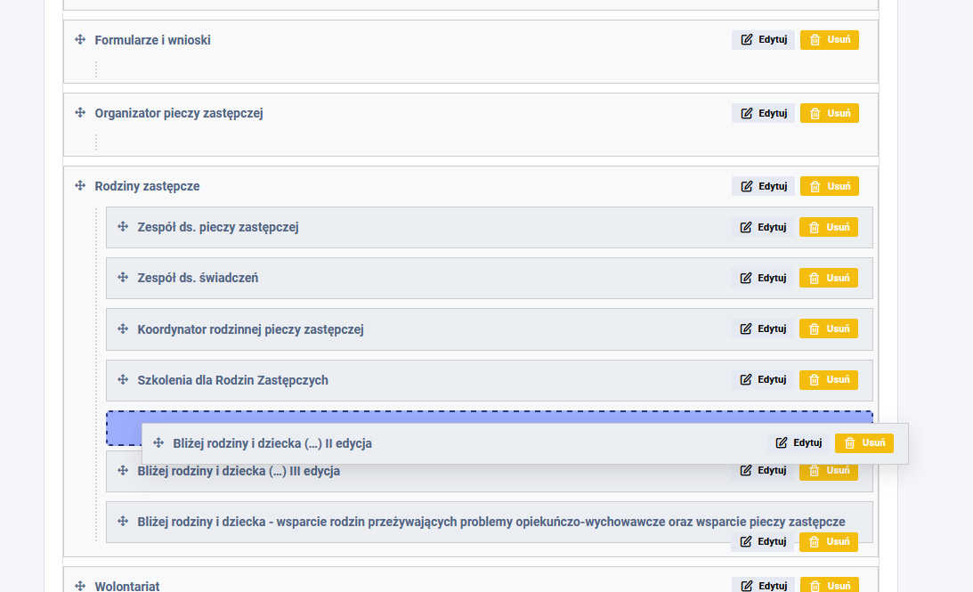 Zarządzanie menu Biuletynu Informacji Publicznej